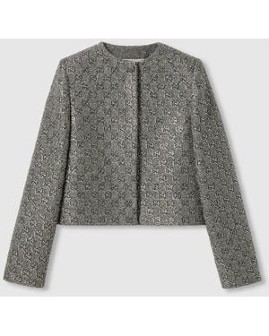 Gucci Embroidered Gg Wool Tweed Jacket - Gray