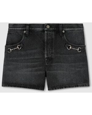 Gucci Cotton Denim Shorts With Horsebit - Black