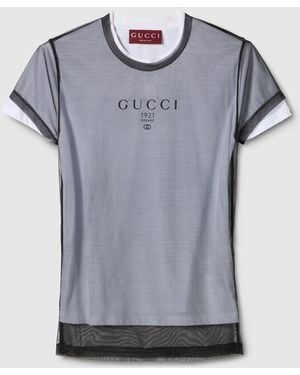 Gucci Double Layered Jersey T-Shirt With Print - Gray