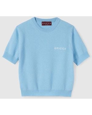 Gucci インターシャ カシミア トップ, ブルー, ウェア