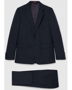 Gucci Gg Wool Jacquard Suit, Size 52 It, Ready-To-Wear - Blue