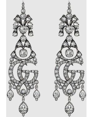 Gucci Gg Marmont Crystal Chandelier Earrings - White