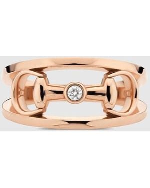 Gucci 18K Horsebit Wide Diamond Ring - Metallic