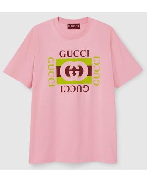 Gucci プリント コットンジャージー Tシャツ, ピンク, ウェア