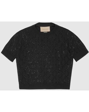 Gucci Fine Wool Gg Crystal Top - Black