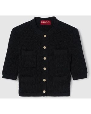 Gucci ストレッチコットン ニット カーディガン, ブラック, ウェア