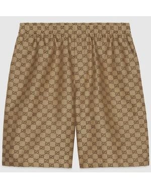 Gucci Monogram Relaxed-fit Linen-blend Shorts - Natural