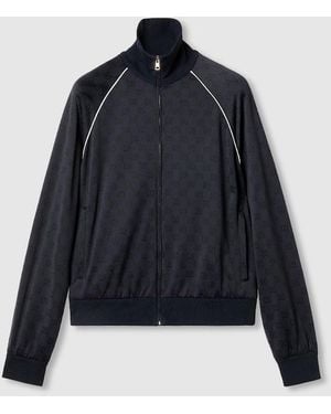 Gucci Nylon Cotton Gg Jacquard Track Top - Blue