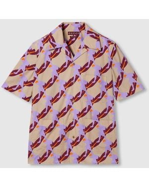 Gucci プリント ライトコットン ポプリン シャツ, オレンジ, ウェア - レッド
