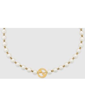 Gucci 〔グッチ インターロッキング〕パール ネックレス, ゴールドトーン メタル - メタリック