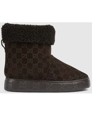 Gucci Boot With Merino Wool Lining, Suede - Black