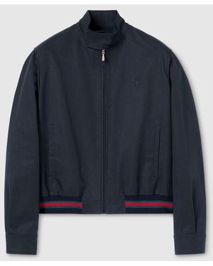 Gucci Cotton Twill Zip Jacket With Web - Blue