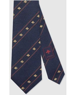 Gucci Bee & Web-striped Silk Tie - Blue