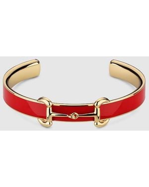 Gucci Horsebit Bangle Bracelet With Enamel, Size M, -Toned Metal - Red