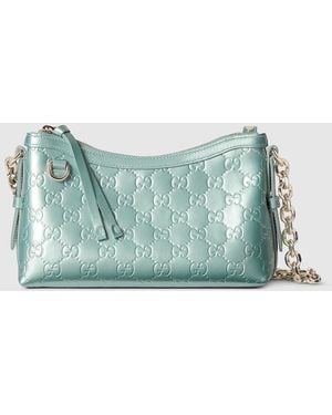 Gucci Gg Emblem Small Shoulder Bag, Leather - Blue