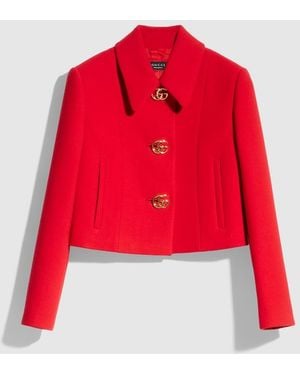 Gucci Crêpe Wool Jacket With Double G Button, Size 40 It, Ready-To-Wear - Red