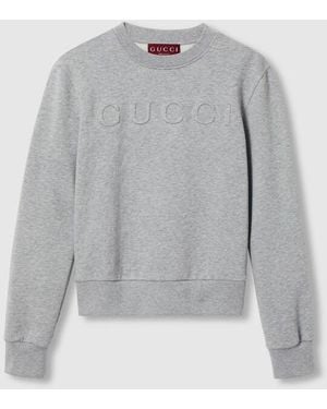 Gucci コットンジャージー エンボス スウェットシャツ, グレー, ウェア