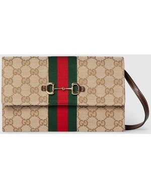 Gucci Horsebit Web Wallet With Strap, Gg Canvas - Natural