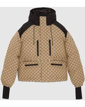 Gucci High-neck Monogram-pattern Cotton-blend Down Jacket - Natural