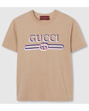 Gucci Cotton Jersey T-Shirt With Print, Ready-To-Wear - Natural