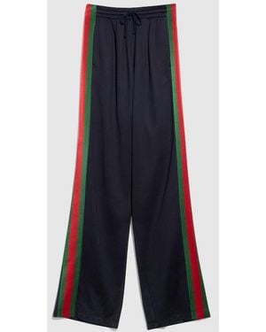 Gucci Silk Cotton Sportswear Pants With Web, Size Xs, Ready-To-Wear - Blue