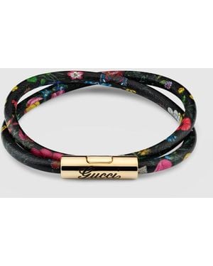 Gucci Leather Double Bracelet With Script - Black