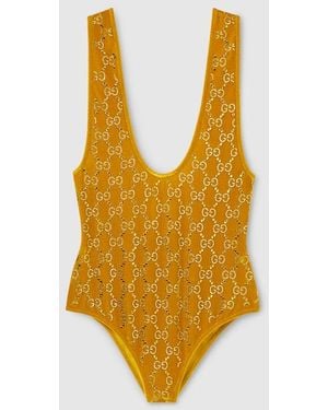 Gucci Chenille Bodysuit With Gg Crystals - Yellow