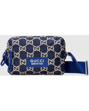 Gucci オンライン限定 GGポリエステル ミディアム クロスボディバッグ, ブルー, ナイロン