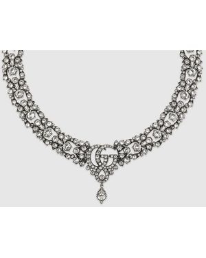 Gucci Gg Marmont Crystal Choker Necklace - Metallic