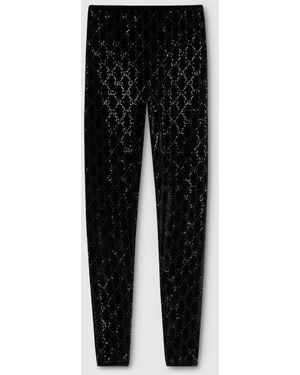 Gucci Gg Crystal Embroidered Leggings, Size Xxs, Ready-To-Wear - Black