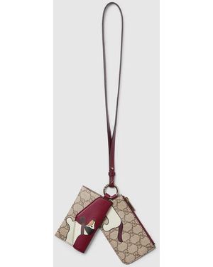 Gucci プリント入り マルチファンクション ネックストラップ, ベージュ, Ggキャンバス - ピンク