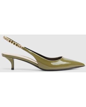 Gucci 〔グッチ シニョリーア〕スリングバック パンプス, グリーン, レザー - メタリック