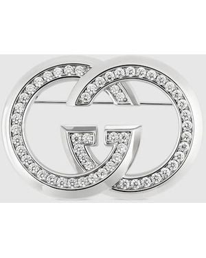 Gucci Interlocking G Brooch With Crystals - Metallic