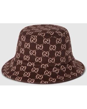 Gucci Gg Wool Bucket Hat, Wool - Brown