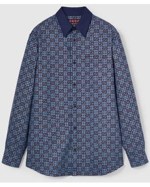 Gucci Gg Vichy Cotton Wool Jacquard Shirt, Ready-To-Wear - Blue