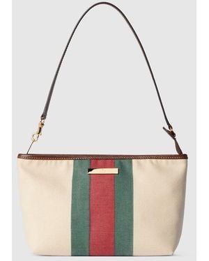 Gucci Small Pouch With Strap And Web, Fabric - White