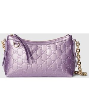 Gucci Gg Emblem Small Shoulder Bag, Leather - Purple