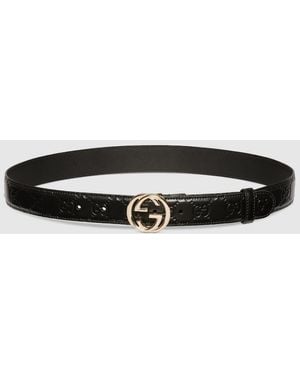 Gucci インターロッキングG バックル付き ベルト, ブラック, レザー