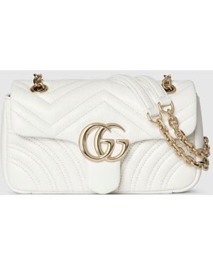 Gucci 〔Ggマーモント〕スモール ショルダーバッグ, ホワイト, レザー
