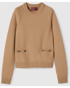 Gucci ホースビット ウールカシミア トップ, ブラウン, ウェア - ナチュラル