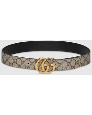 Gucci 〔Ggマーモント〕リバーシブル ベルト, ベージュ, Ggキャンバス - ナチュラル