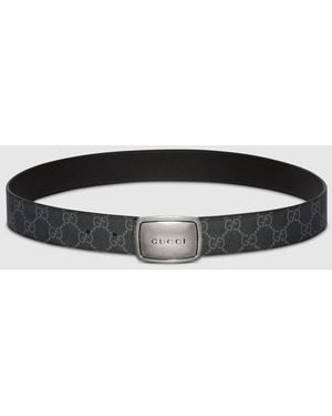 Gucci Belt With Plaque Buckle, Size 95, Gg Canvas - Black