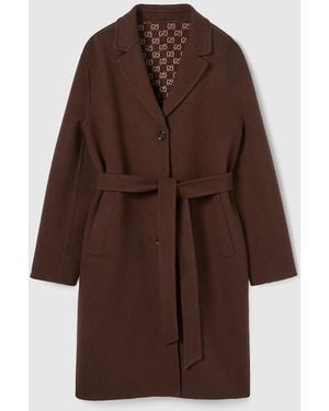 Gucci リバーシブル シルクウール コート, ブラウン, ウェア