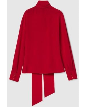 Gucci ネックボウ付き クレープデシン シャツ, レッド, ウェア