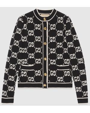 Gucci GGウール ブークレ ジャカード カーディガン, ブラック, ウェア - マルチカラー