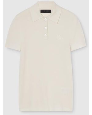 Gucci Cashmere Silk Polo Shirt With Embroidery - White