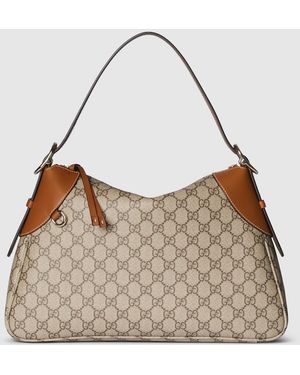 新作【GUCCI】〔グッチ ジリオ〕ラージ トートバッグ、ベージュ グッチ ジリオ〕ラージ トートバッグベージュ＆ブラウン GG