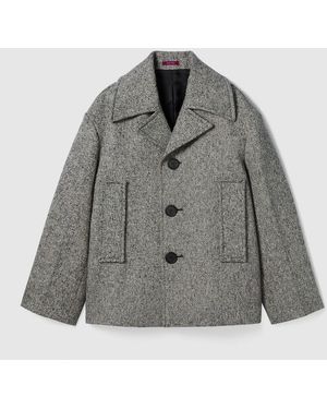 Gucci ダブル コットンウール コート, グレー, ウェア