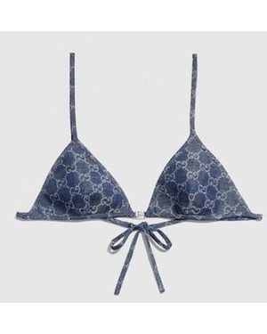 Gucci Gg Light Cotton Denim Jacquard Top, Size 38 It, Ready-To-Wear - Blue