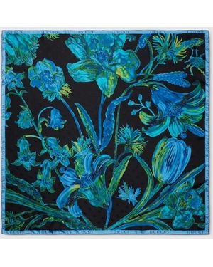 Gucci Floral Double G Silk Twill Carré, Silk - Blue